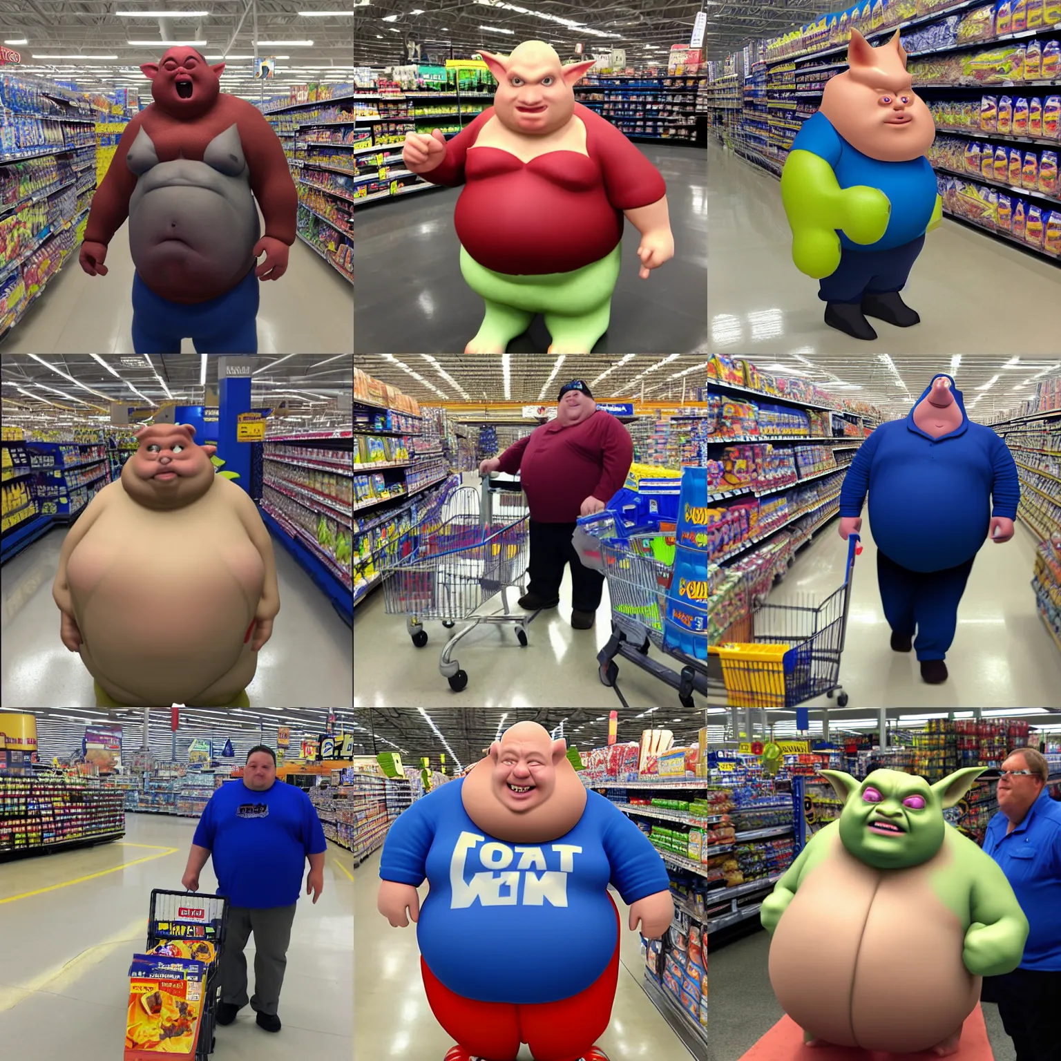 Prompt: fat goblin man walmart sighting