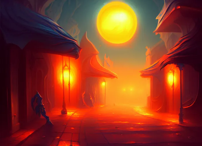 Prompt: subsurface scattering, orange, a highly detailed street in the great athas city of tyr, amazing d & d dark sun art, digital painting by anato finnstark, vibrant, brom, horizon has eclipsed dark sun with blazing corona, intricate details, beautiful, volumetric lighting, ultrarealistic, cgsociety, artstation, 8 k