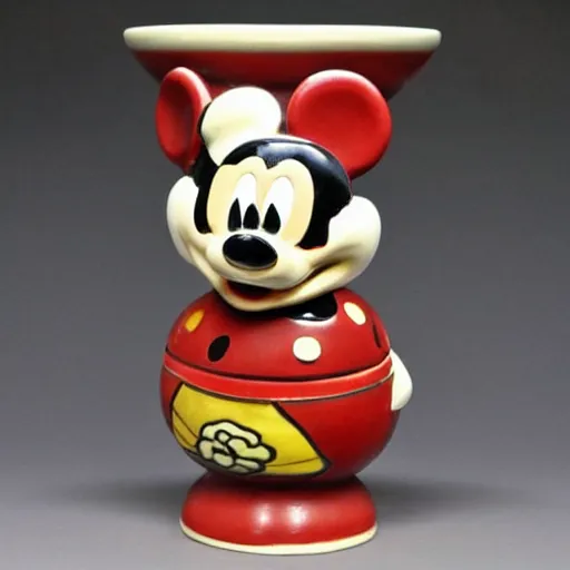 Image similar to vase work, vase art of Mickey Mouse in art style of chinese art, fragmented clay firing chinese vase with an Mickey Mouse, mickey as an character, chinese art!!!!! chinese art stylem chinese art!!!, chinese art style, mickey as a chinese art style!!!!