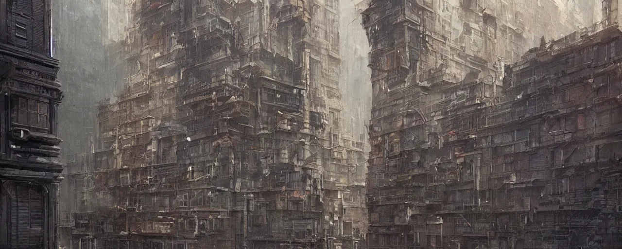 Image similar to city block facade. texture. art by greg rutkowski and william o'connor