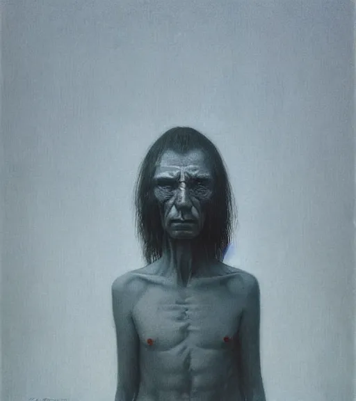 Image similar to portrait of a troubled man by Zdzisław Beksiński