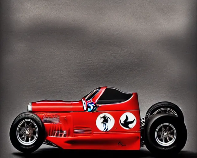 Prompt: Ferrari hotrod car with an open V12 engine, highly detailed, intricate, sharp focus, automotive magazine art