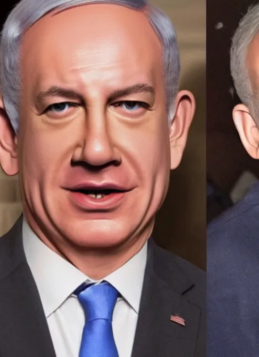 Image similar to a person that looks like benjamin netanyahu and taylor swift combined