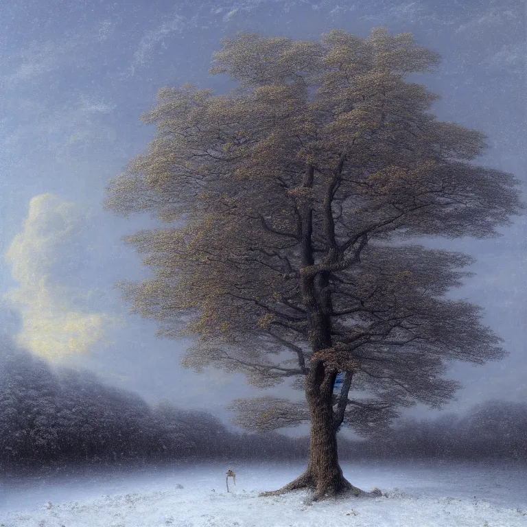 Prompt: a 8 legged digital painting of a tree of immense size, with branches reaching the sky, by odd nerdrum and gu hongzhong. 8 k high resolution. highly detailed. 8 k resolution. vivid color scheme, winter, snow, clouds, blizzard