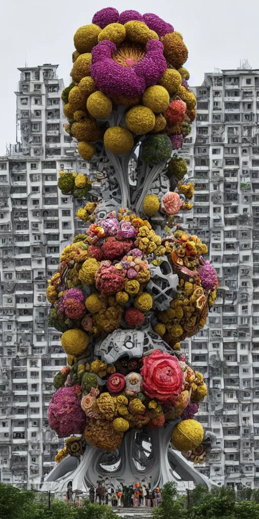 Prompt: colossal grotesque flower made from best unfulfilled mankind projects in the middle of abandoned post soviet constructivist cityscape, Stalinist architecture, ultradetailed, Intricate by Hayao Miyazaki and Josan Gonzalez and Makoto Shinkai and Giuseppe Arcimboldo and Wes Anderson