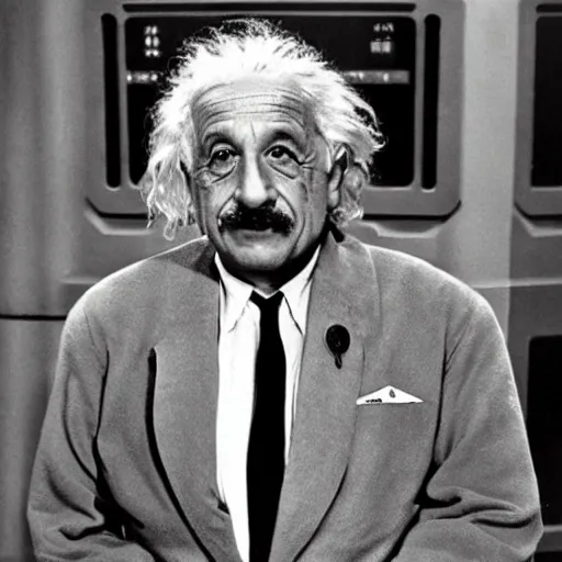 Prompt: albert einstein as the star trek enterprise captain