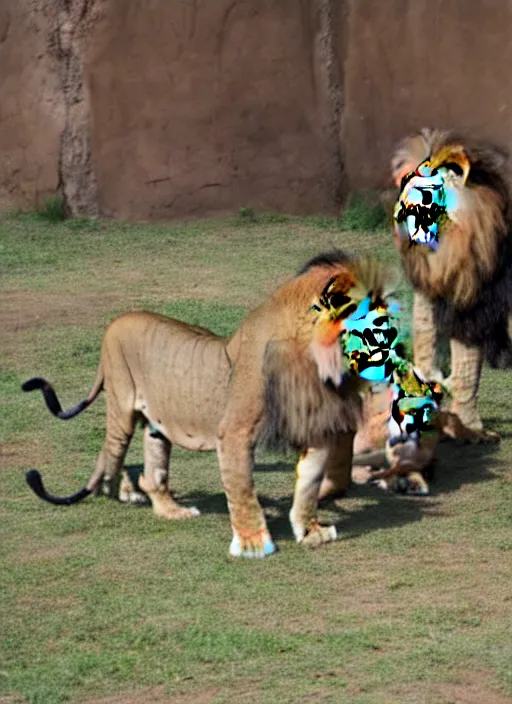 Prompt: lions in the zoo