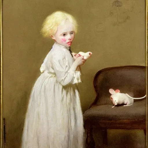 Image similar to girl with albino mouse, by alfred stevens