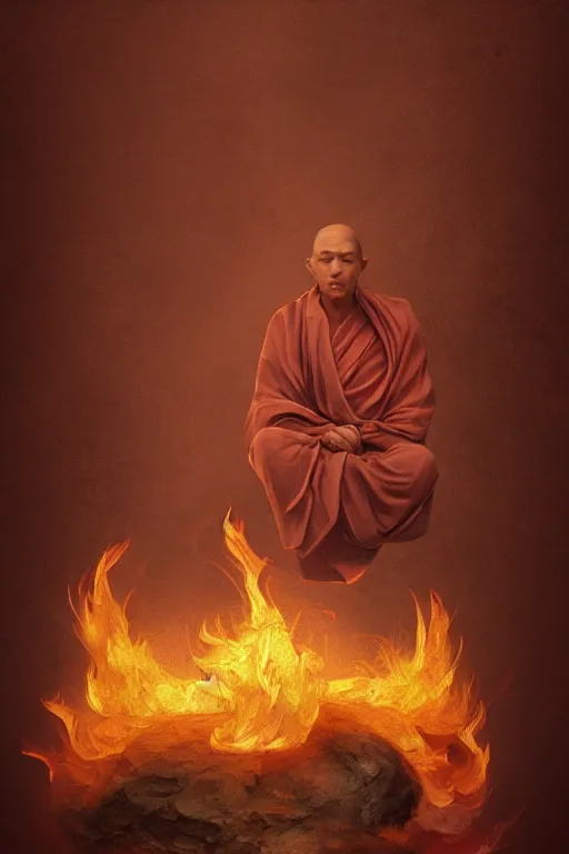 Image similar to A single monk meditating in flames by Afshar Petros, Trending on artstation.