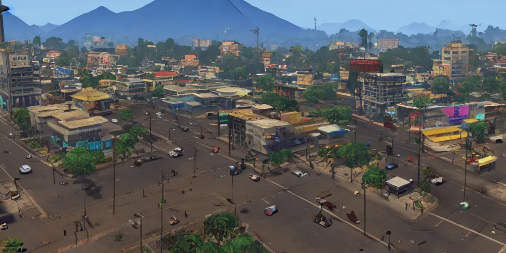 Image similar to guatemala city if it was a game like grand theft auto v, with realistic visuals and award winning gameplay