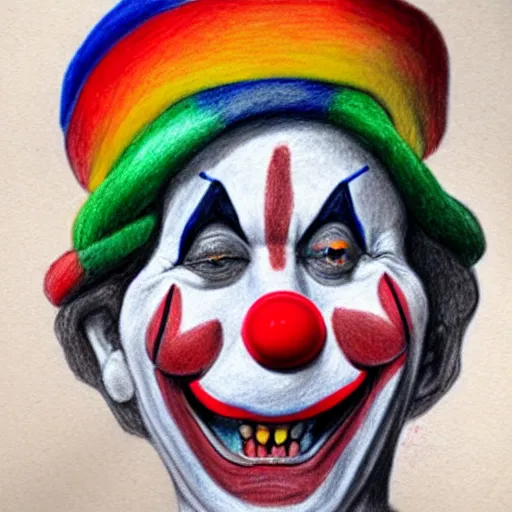 Prompt: colored pencil drawing of a clown