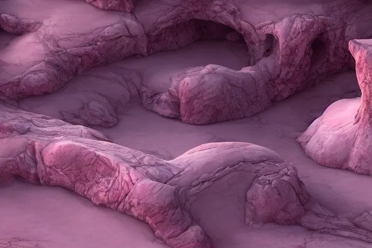 Prompt: pink desert, a broken white marble octane render detailed unreal engine 5 surrealism by leon tukker and jacek yerka