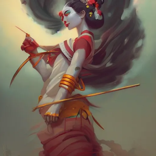 Image similar to geisha sakura warrior By Peter Mohrbacher, clean, trending on artstation,