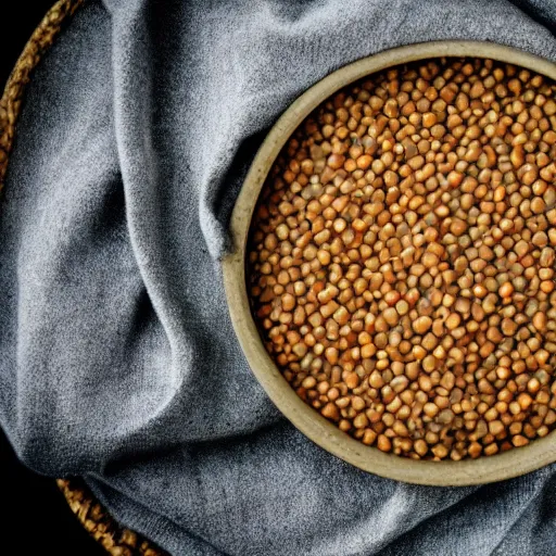 Image similar to a bowl of lentils with tilda swinton face