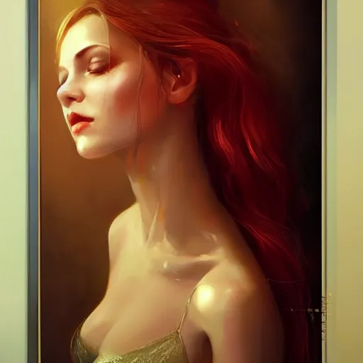 Prompt: beautiful woman looking in mirror and seeing an ugly woman, mirror glass aesthetic. rich vivid colors, ambient lighting, dynamic lighting, 4 k, atmospheric lighting, painted, intricate, highly detailed by charlie bowater