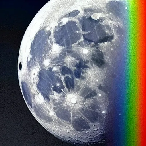 Prompt: a rainbow connecting the earth and the moon