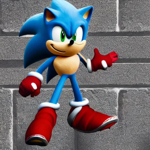 Image similar to sonic the hedgehog pilots a spider mecha, extremely detailed, climbing up a concrete wall, photorealistic,