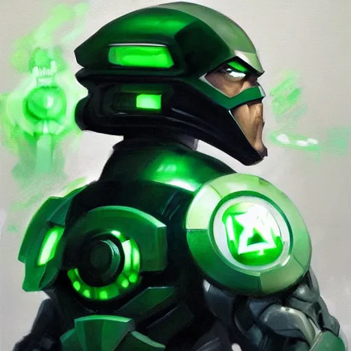 Image similar to greg manchess portrait painting of armored green lantern as overwatch character, medium shot, asymmetrical, profile picture, organic painting, sunny day, matte painting, bold shapes, hard edges, street art, trending on artstation, by huang guangjian and gil elvgren and sachin teng