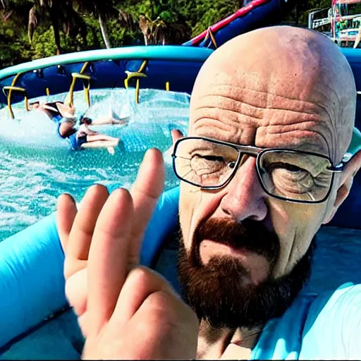 Image similar to Walter White selfie on water Park ride amusement Park