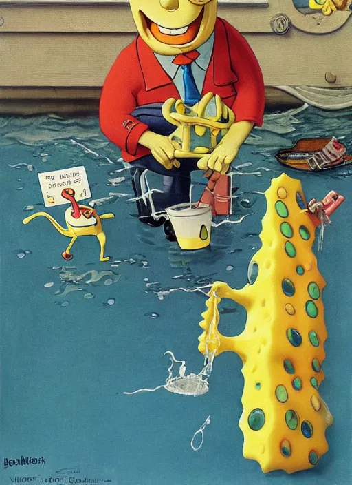 Prompt: spongebob SquarePants painted by Norman Rockwell