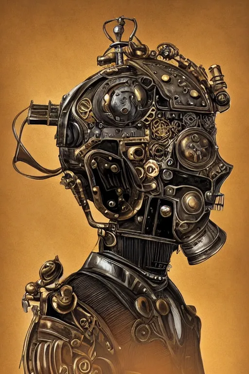 Image similar to steampunk helmet fantasy art mask robot ninja stylized digital illustration sharp focus, elegant intricate digital painting artstation concept art global illumination ray tracing advanced technology chaykin howard and campionpascale and cooke darwyn and davis jack