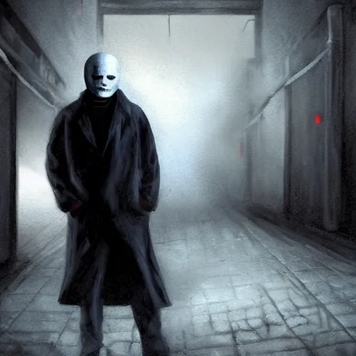 Image similar to michael meyers in a dark alley, artstation hall of fame gallery, editors choice, #1 digital painting of all time, most beautiful image ever created, emotionally evocative, greatest art ever made, lifetime achievement magnum opus masterpiece, the most amazing breathtaking image with the deepest message ever painted, a thing of beauty beyond imagination or words