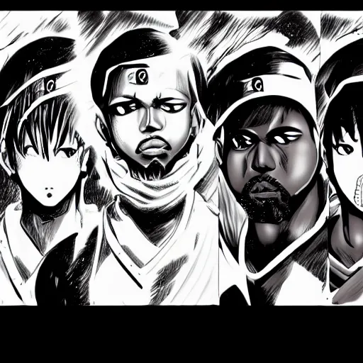 Image similar to manga panel of kanye west in the style of kentaro miura, 8 k, 4 k, masterpiece, trending on artstation