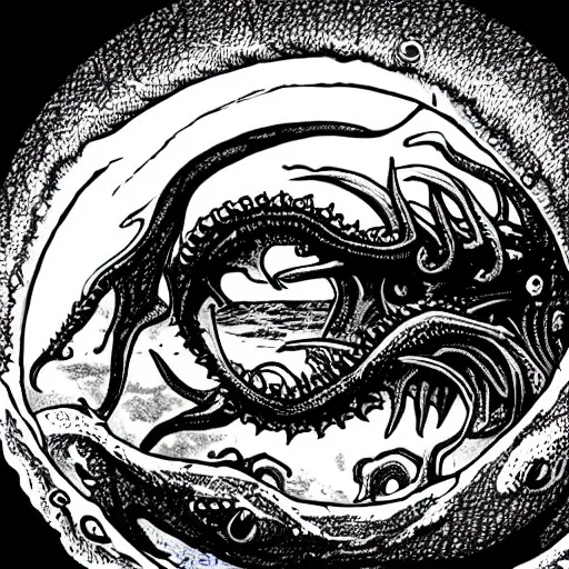 Image similar to fisheye lens of cthulhu