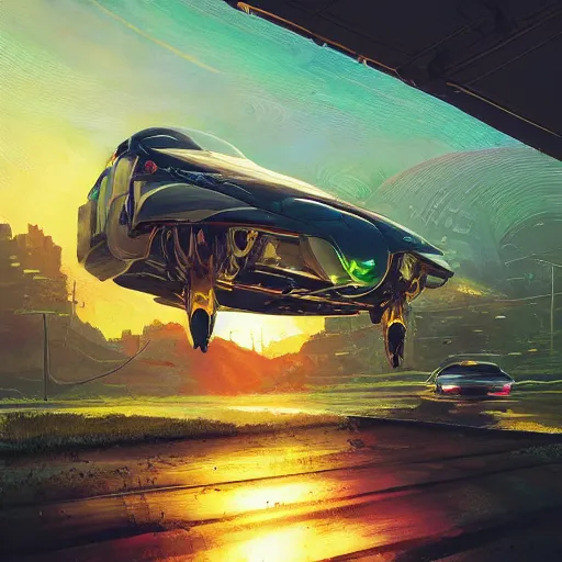 Image similar to solarpunk hovercar, clean energy, green technology, highway, sunny day, futurism, intricate, glow, highly detailed, peaceful, utopia, bright, digital painting, artstation, concept art, smooth, sharp focus, epic landscape, art by akihiko yoshida and tim mcburnie and anato finnstark