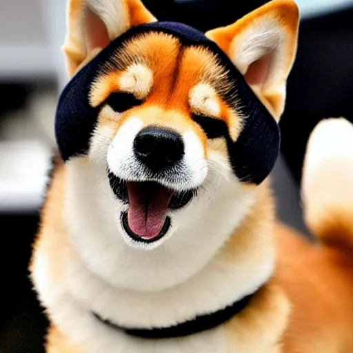 Image similar to A Shiba Inu dog wearing a beret and black turtleneck