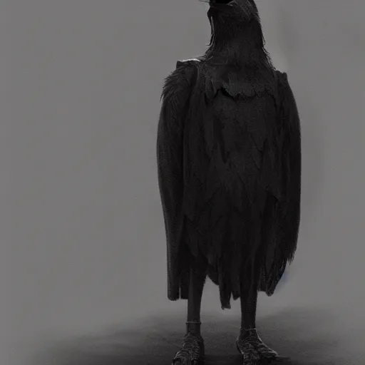 Prompt: self portrait of a raven nobleman main character. Full body with cloak and body armor, digital art, realistic, ultradetailed, concept art in the style of r/retrofuturism, art by Beksinski and Dariusz Zawadski, trending on artstation, devianart, cgsociety