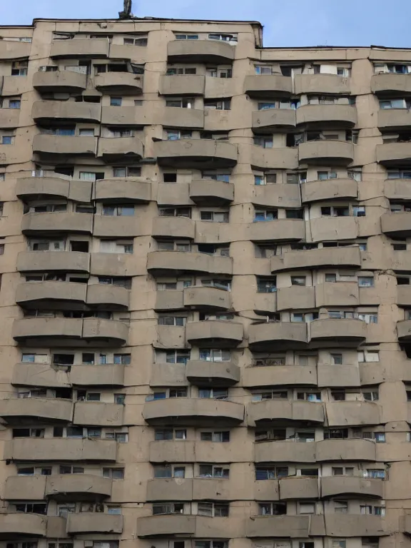 Prompt: Photo of Soviet apartment building, full object