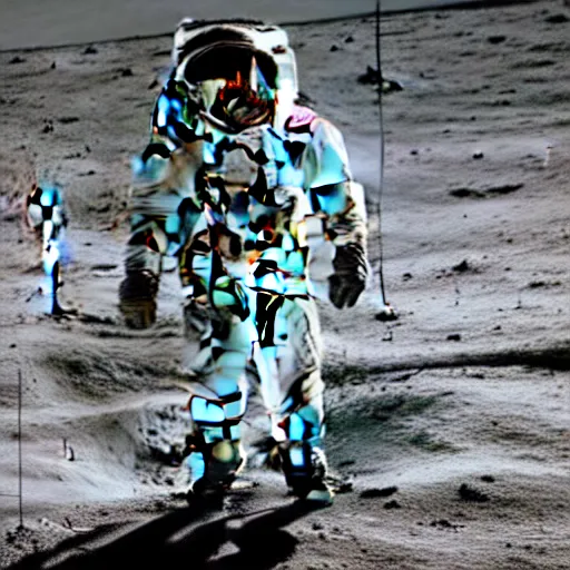 Image similar to a old vintagge man in a suit walking on moon