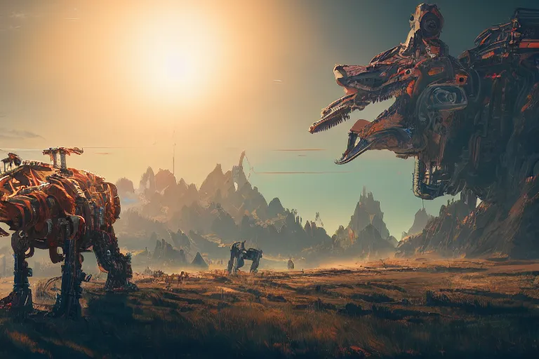 Image similar to sawtooth machine mecanical creature robot of horizon forbidden west horizon zero dawn radiating a glowing aura global illumination ray tracing hdr fanart arstation by ian pesty and alena aenami artworks in 4 k