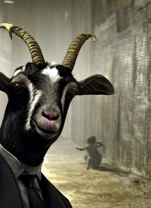 Image similar to film still of a goat as neo in the matrix, gameplay, 8 k, hd
