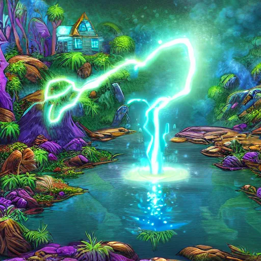 Prompt: the ultradetailed wideshot of magical water spell effects, highly detailed digital art