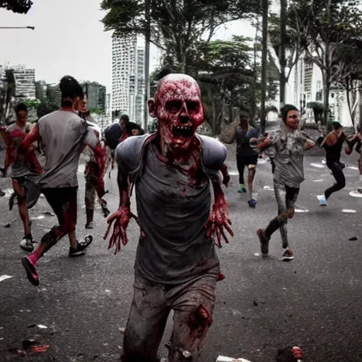 Prompt: zombie apocalipse in são Paulo, cinematic realistic, people running, fear