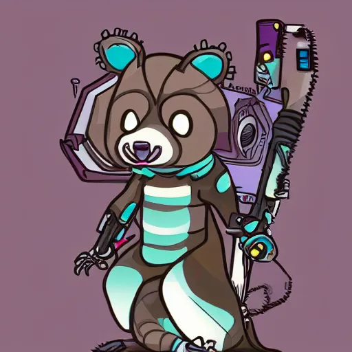 Image similar to cute cyborg racoon cyperpunk cartoon aesthetic