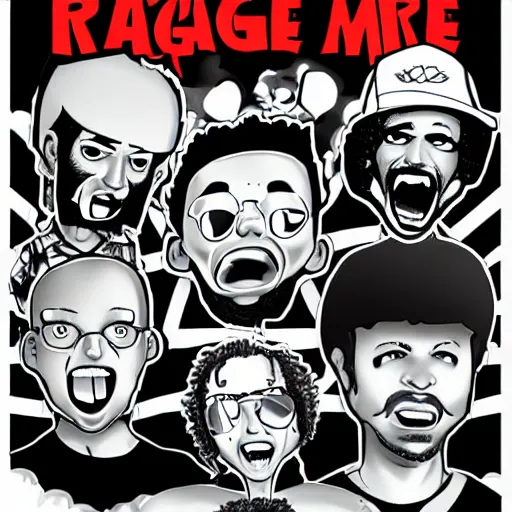 Prompt: rage against the machine band memebers, cartoon style, artstation