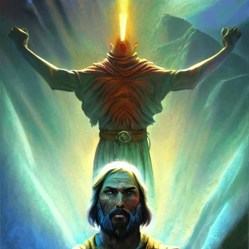 Prompt: bright, colorful, realistic, detailed from Elder Scrolls: shivering isles concept art Geiger and Beksiński jesus backlighting, kodachrome, high contrast, highly detailed, sharp focus, digital painting, concept art, illustration, trending on artstation, comic book by Alex Ross and Adam Adamowicz cover art