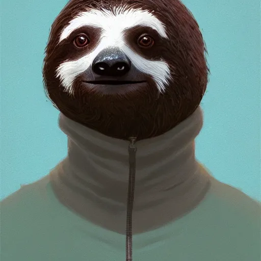 Image similar to a cute sloth in a way too big hoodie, perfect face, symmetric eyes, sharp focus, specular reflection, occlusion shadow, artstation, by ilya kuvshinov and jeremy lipking, light novel cover art, 3 d epic illustrations, symmetric body