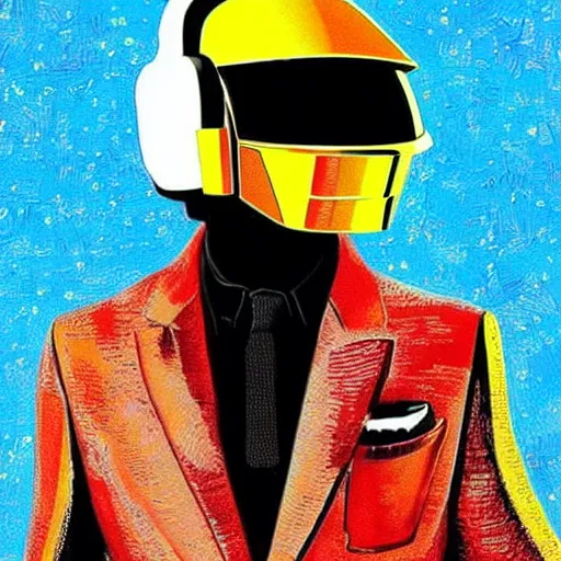 Prompt: “Daft Punk beautiful portrait in bright modern colors by Van Gogh”