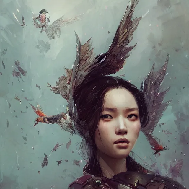 Image similar to very beauty girl asian, wings, hyper detailed, insane details, intricate, elite, elegant, luxury, by ismail inceoglu dragan bibin hans thoma greg rutkowski alexandros pyromallis rene maritte illustrated, perfect face, fine details, realistic shaded, fine - face, pretty face