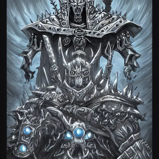 Prompt: the lich king, world of warcraft, in the style of kentaro miura, digital art, trending on artstation