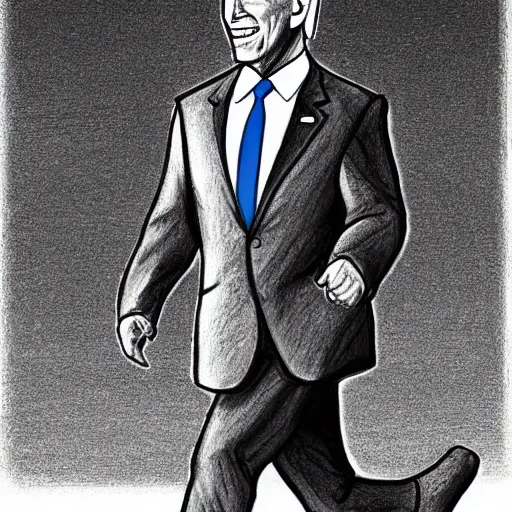 Image similar to drawing of Joe Biden , dressed in an alien costume , walking in the desert