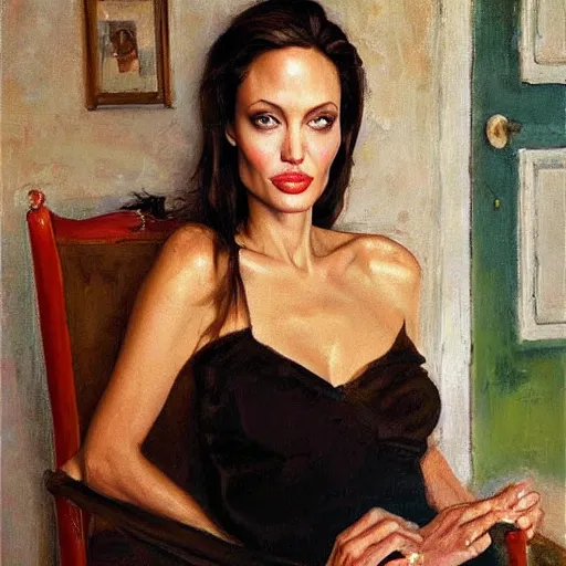 Prompt: oil painting of angelina jolie as housepainter by alexander nikolayevich samokhvalov ну или norman percevel rockwell from 1 9 3 0 s