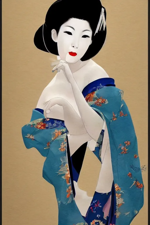 Image similar to sensual and very seductive geisha, digital art, 8k, character, realistic, portrait, photorealism, japan watercolour, masterpiece art