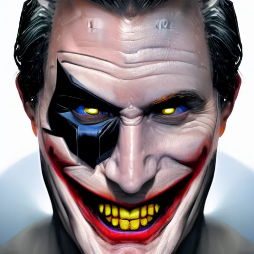 Image similar to a face of half batman half joker, digital painting, amazing detail, artstation, cgsociety