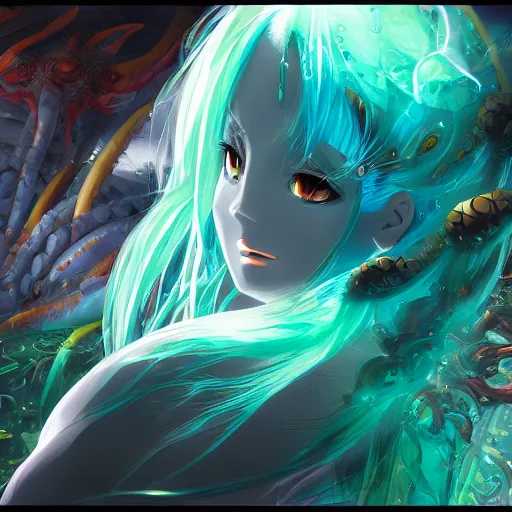 Image similar to portrait of tiamat the primordial mother of the sea of life, anime fantasy illustration by tomoyuki yamasaki, kyoto studio, madhouse, ufotable, trending on artstation