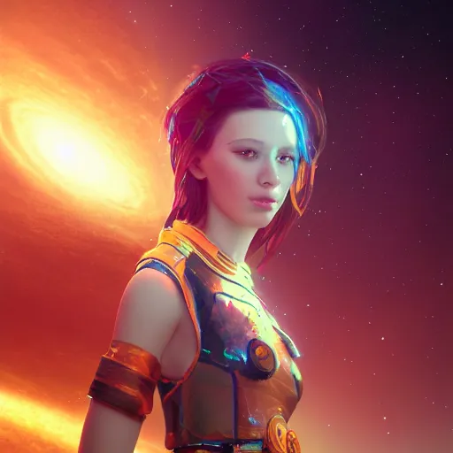 Image similar to beautiful girl galaxy background character concept style trending on artstation concept art detailed octane render cinematic photo-realistic 8k high detailed